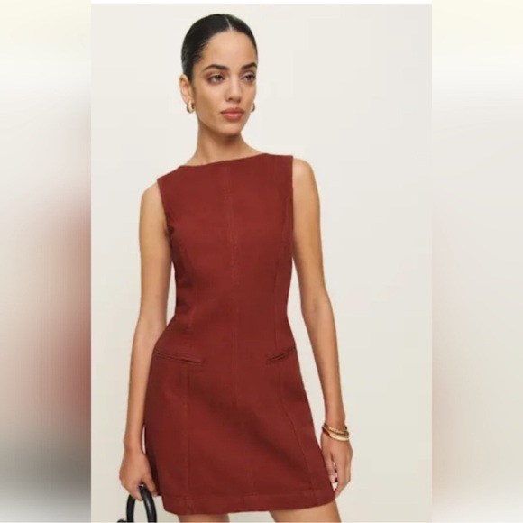 Reformation Citron Denim Mini Dress Red - Size 0 new with tags - Picture 1 of 7